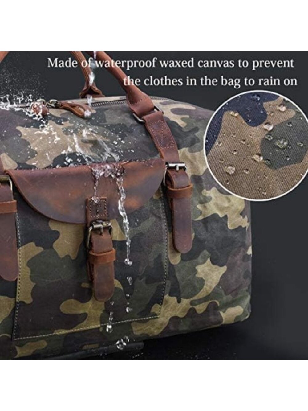 Waterproof Oversized Canvas Duffel Bag - Leather Trim Weekender Travel Tote - Picture 3 of 7